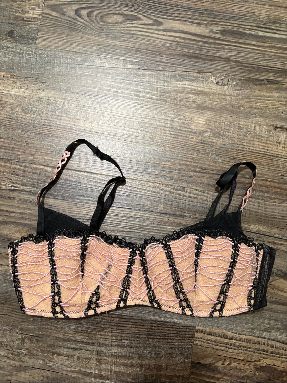Victoria's Secret Black & Pink Lace-Trim Balconette Bra